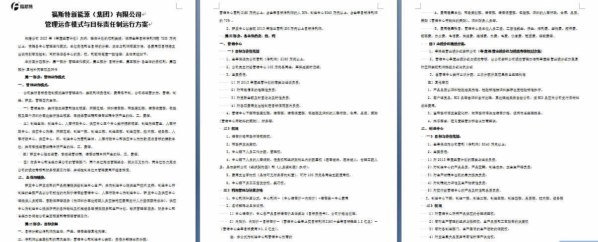 《福斯特集團管理運作模式與目標責任制運行方案》